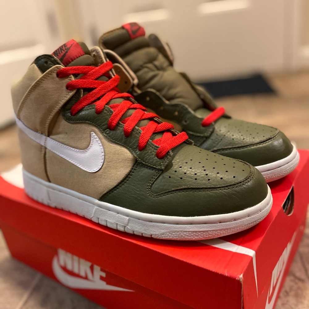 Nike Dunk High Top- Red/Tan/Green